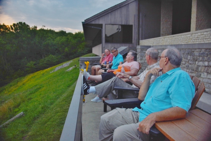on the terrace at Deer Creek Lodge overlooking the lake